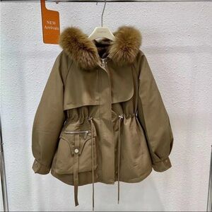 Stylish Tan Fur-Trimmed Utility Jacket